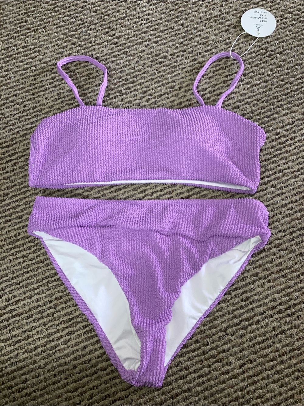 Lilac Textured Bandeau Bikini Set with Adjustable Straps